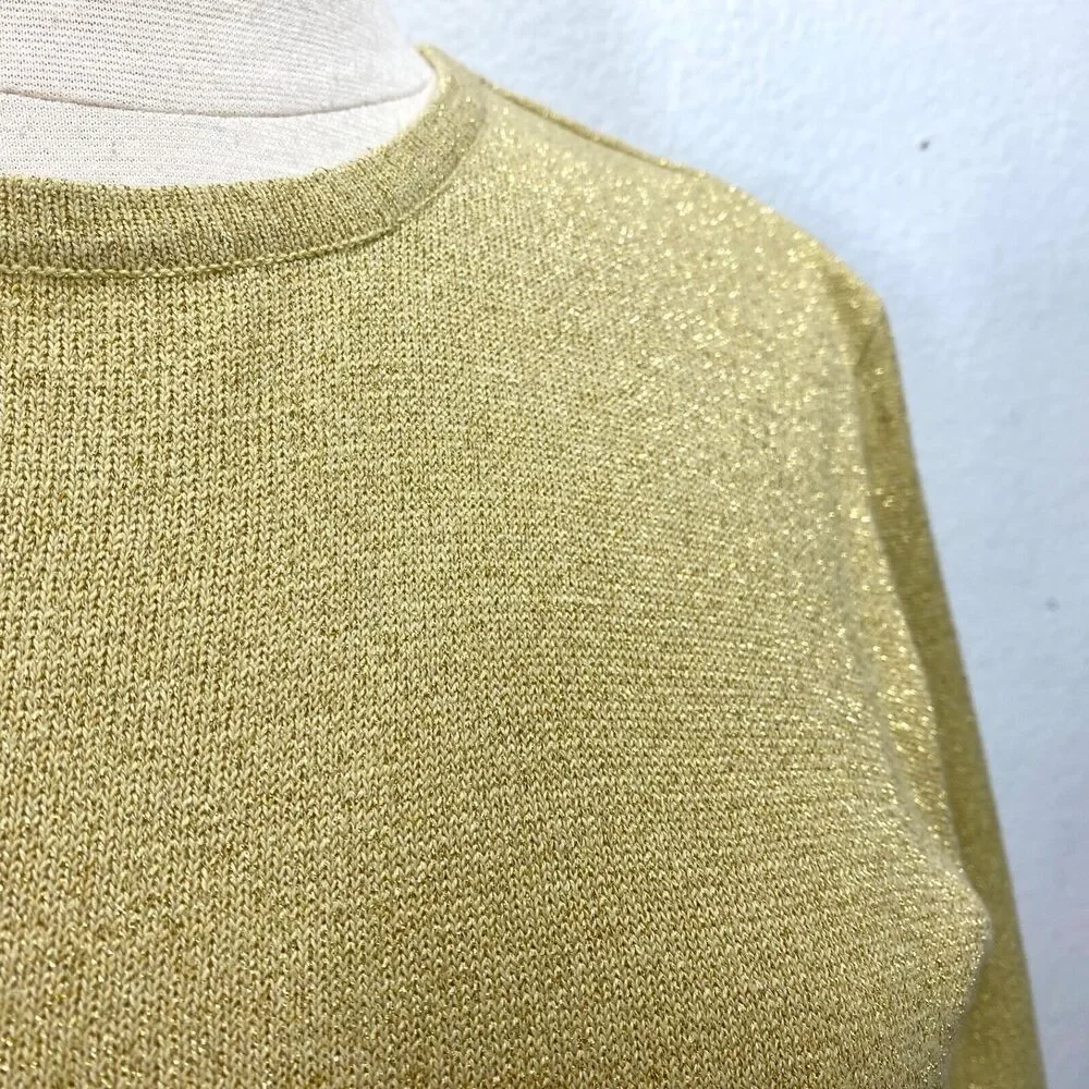 Vintage Y2K Yarnworks Gold Metallic Sweater Small Knit Short Sleeve Pullover